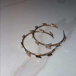 Gold Hoop Earrings with Leaf Accents